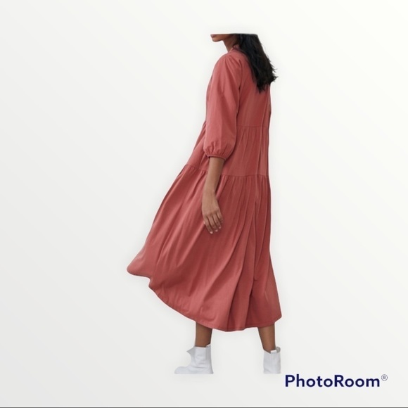 ZARA Mauve Contrast Tiered Midi Contrast Dress Blogger Favorite, Size Small - Picture 5 of 6